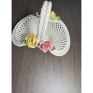 Vintage Capodimonte Porcelain Flower‎ Basket. hand made in Italy